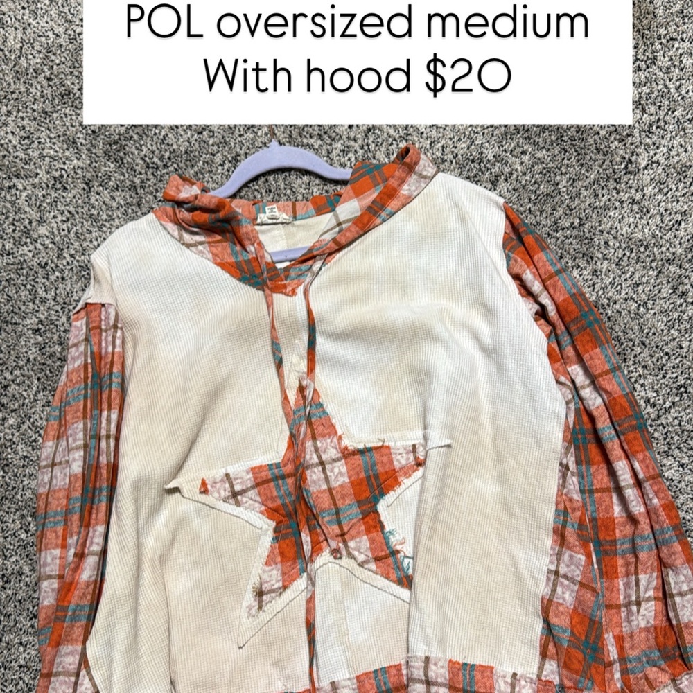 POL Kids Plaid Star Hoodie - Cream and Orange